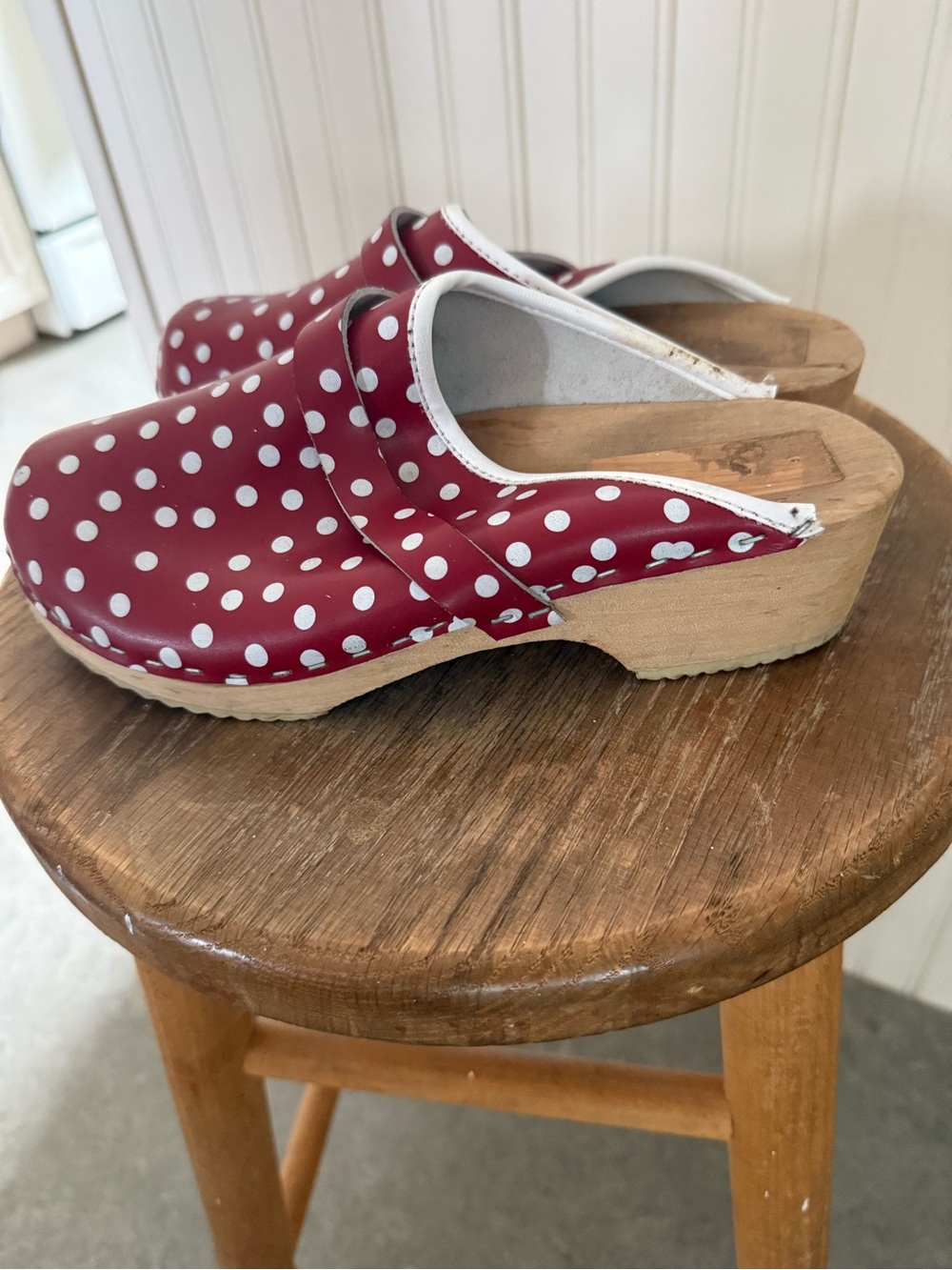 Source Unknown Red Polka Dot Leather Clogs